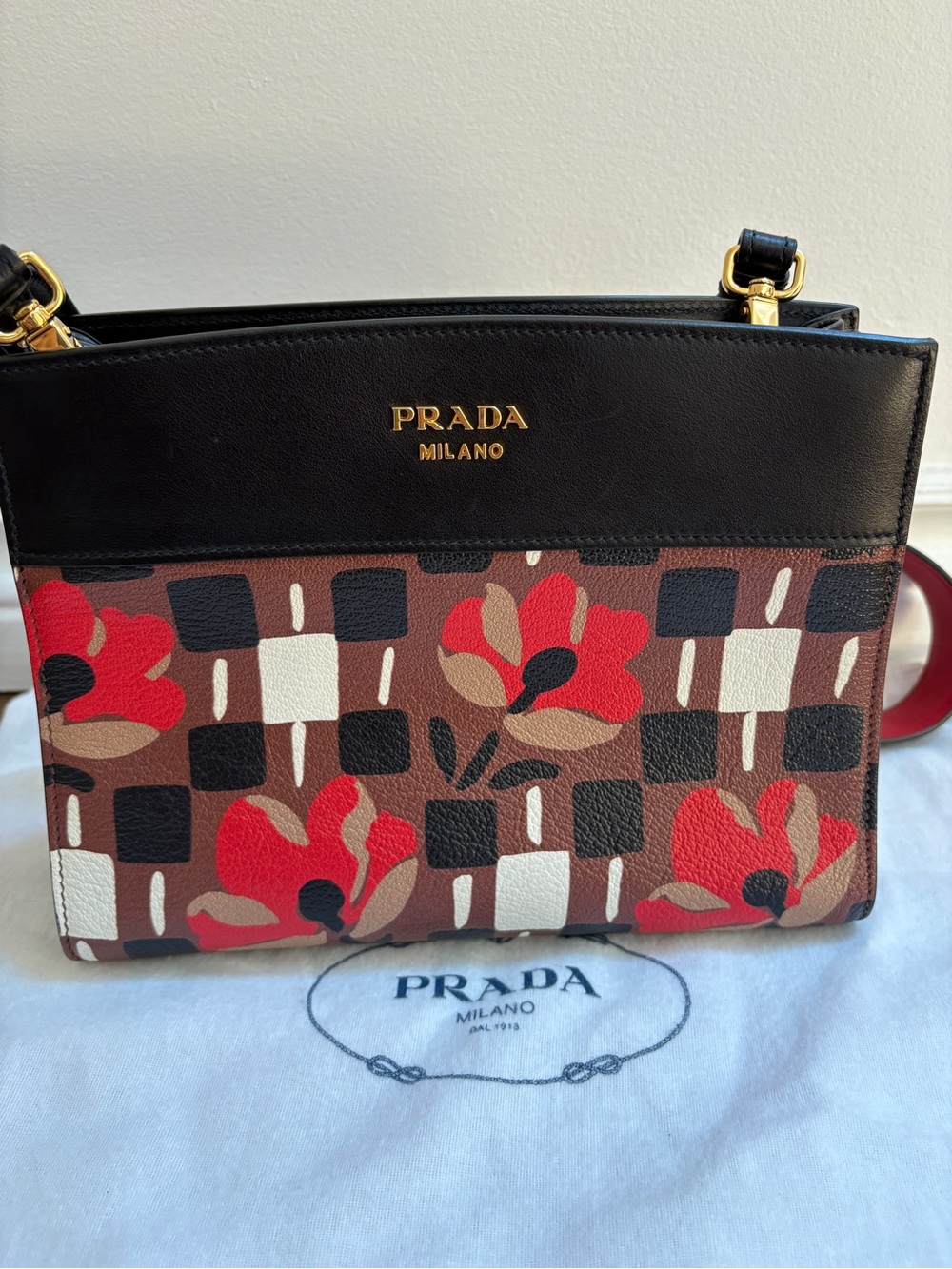 Prada Authentic Red Leather Shoulder Bag